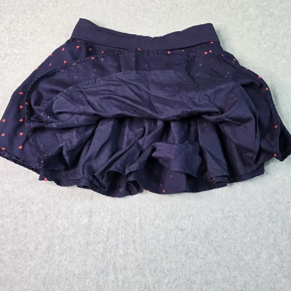 Gymboree Girls Navy Lined Flare Skirt 12 Red Love Hearts Stretch‎ Twirl Layered
